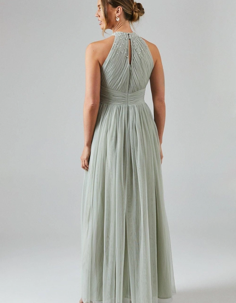 Mesh Halterneck Bridesmaid Maxi Dress