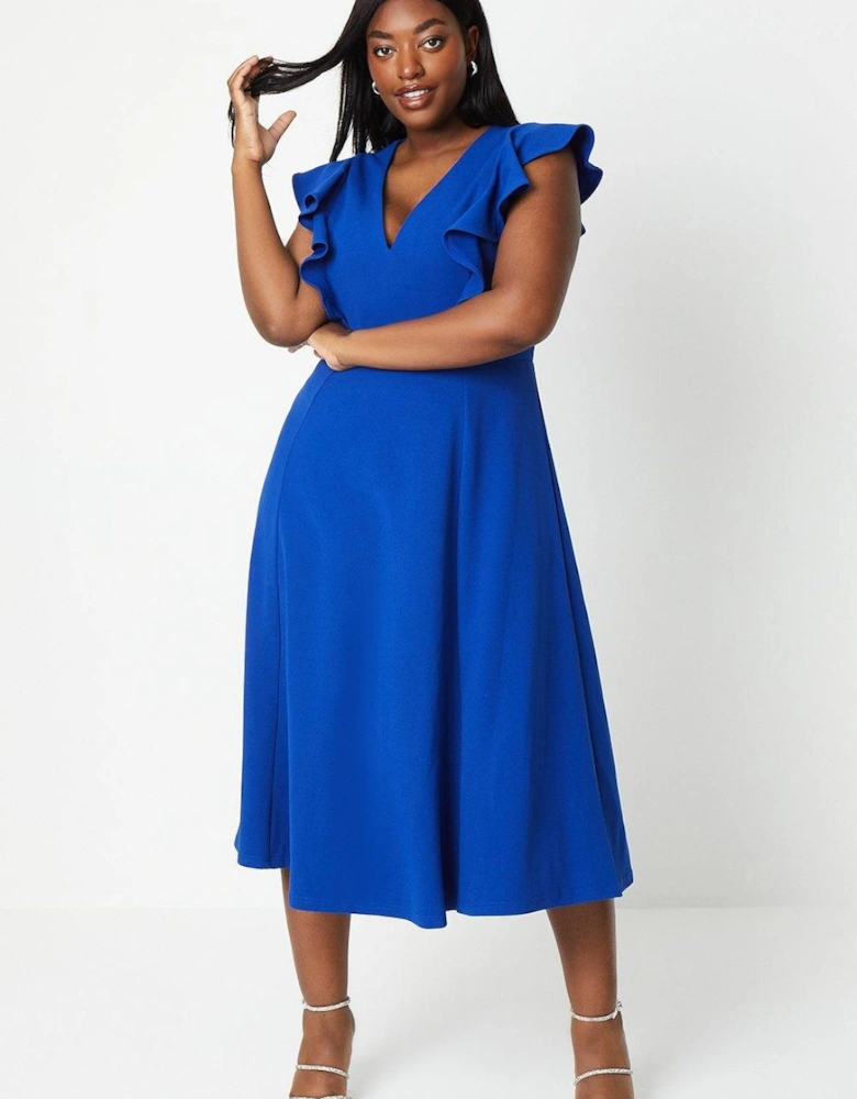 Plus Fit & Flare Midi Dress With V Neck & Ruffle