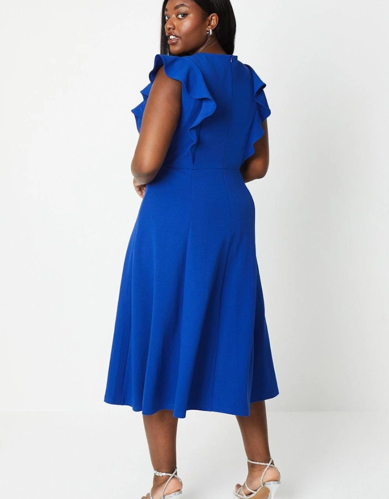 Plus Fit & Flare Midi Dress With V Neck & Ruffle