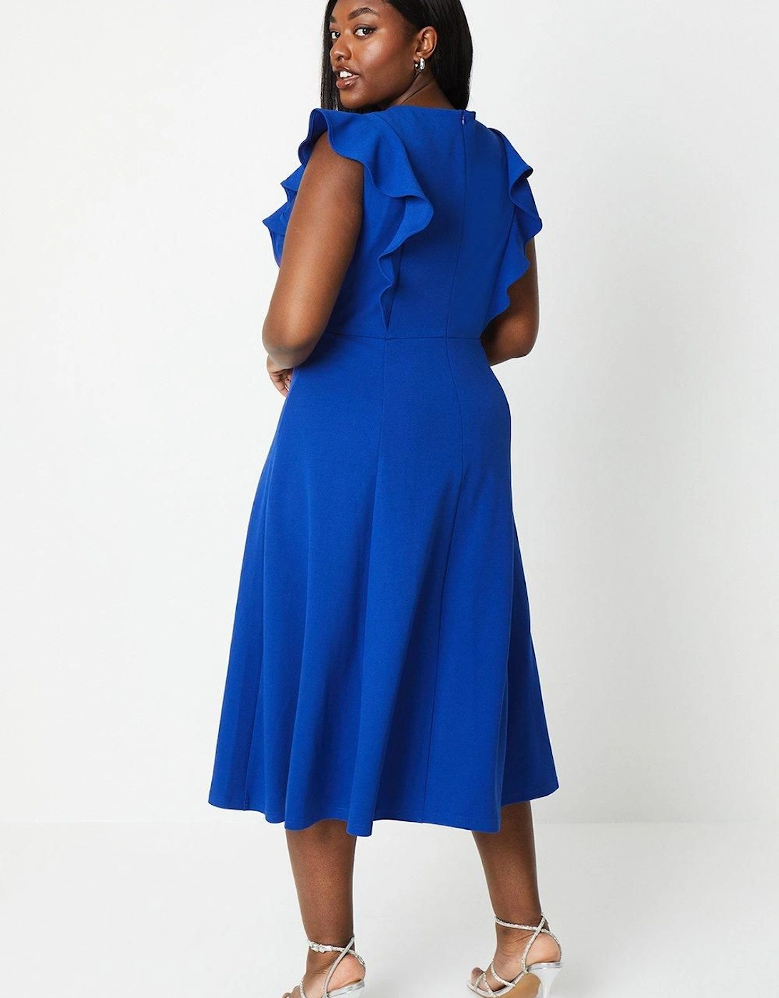 Plus Fit & Flare Midi Dress With V Neck & Ruffle