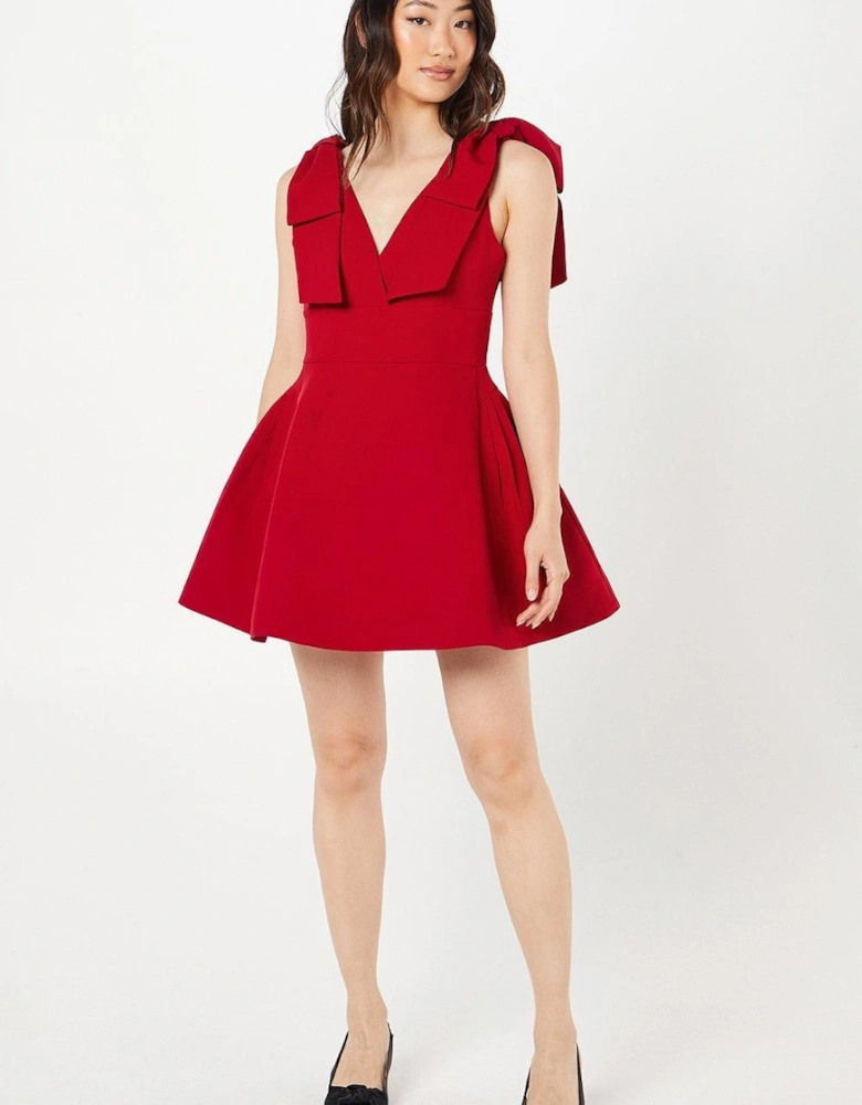 Bow Shoulder Crepe Mini Dress