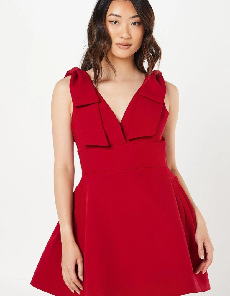 Bow Shoulder Crepe Mini Dress