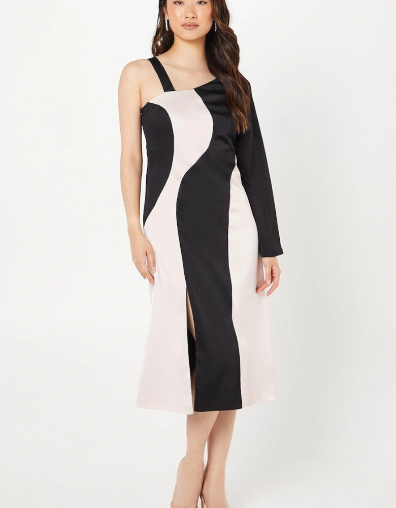 Mono Satin Midi Wedding Guest Dress