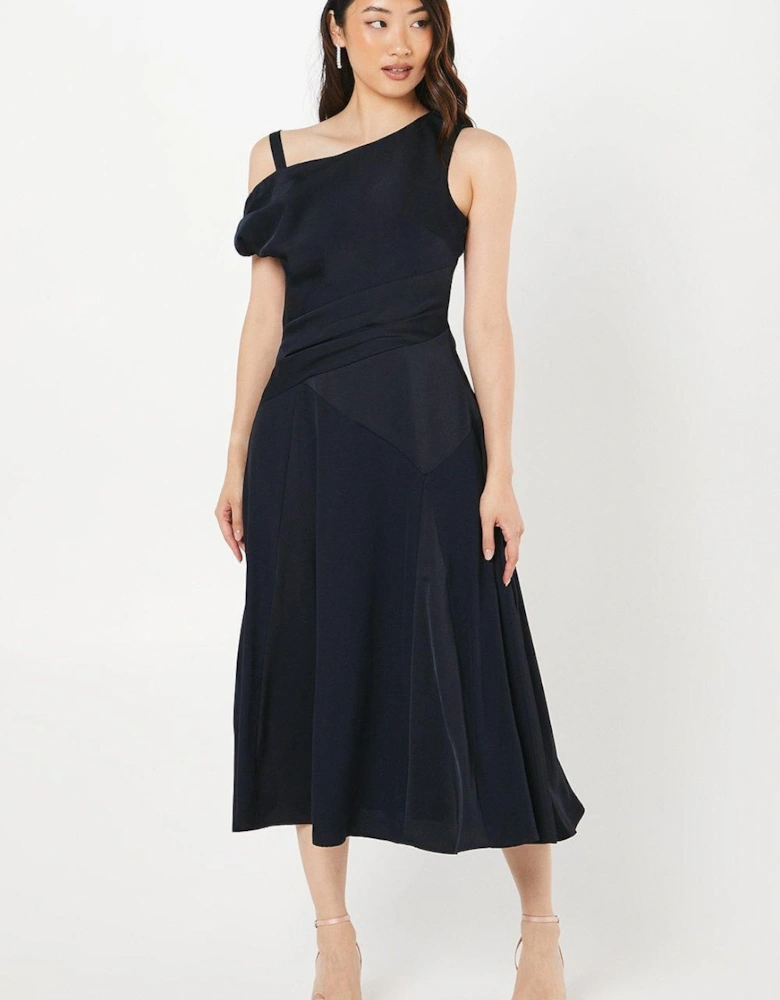 Draped Panelled One Shoulder Crepe Wedding Guest Dress