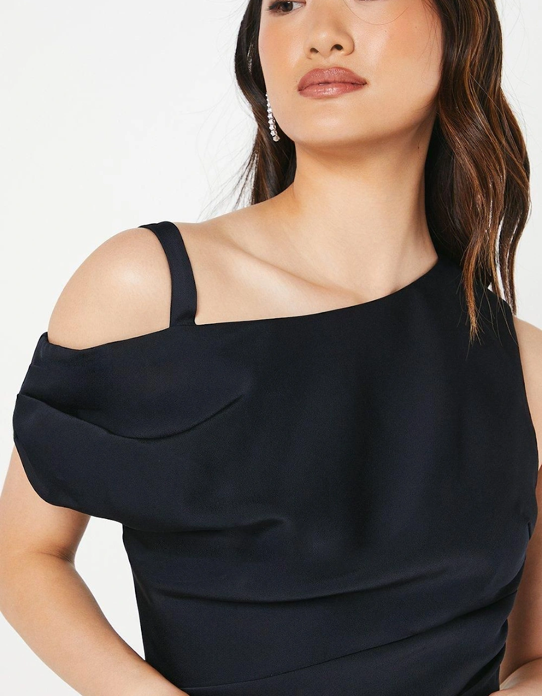 Draped Panelled One Shoulder Crepe Wedding Guest Dress