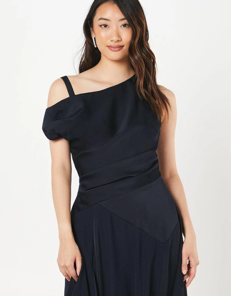 Draped Panelled One Shoulder Crepe Wedding Guest Dress