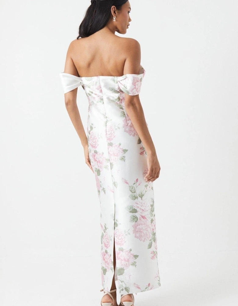 Peony Printed Twill Column Bridesmaid Dress