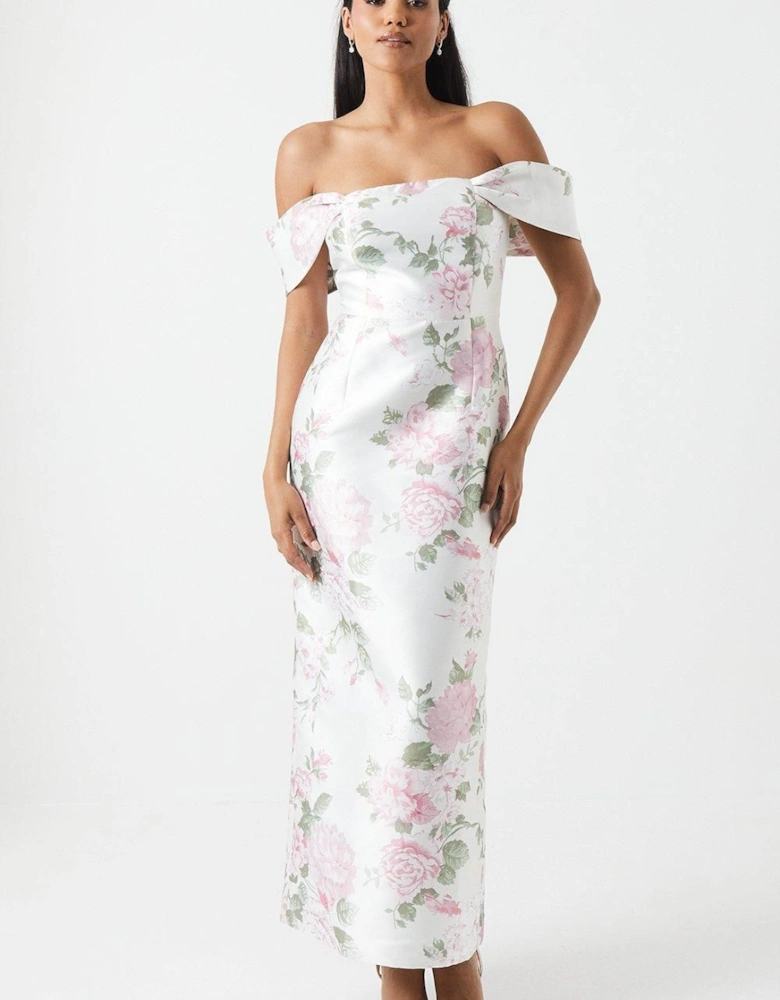 Peony Printed Twill Column Bridesmaid Dress