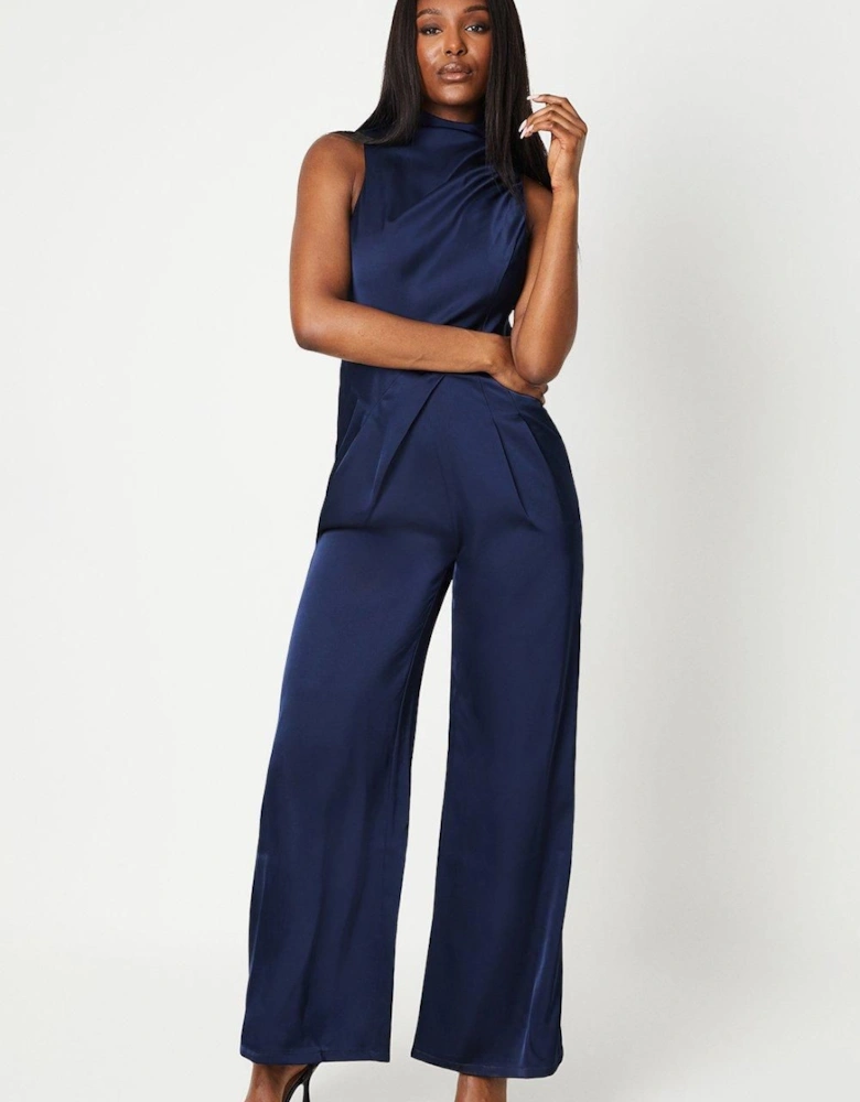 Drape Neck  Satin Jumpsuit