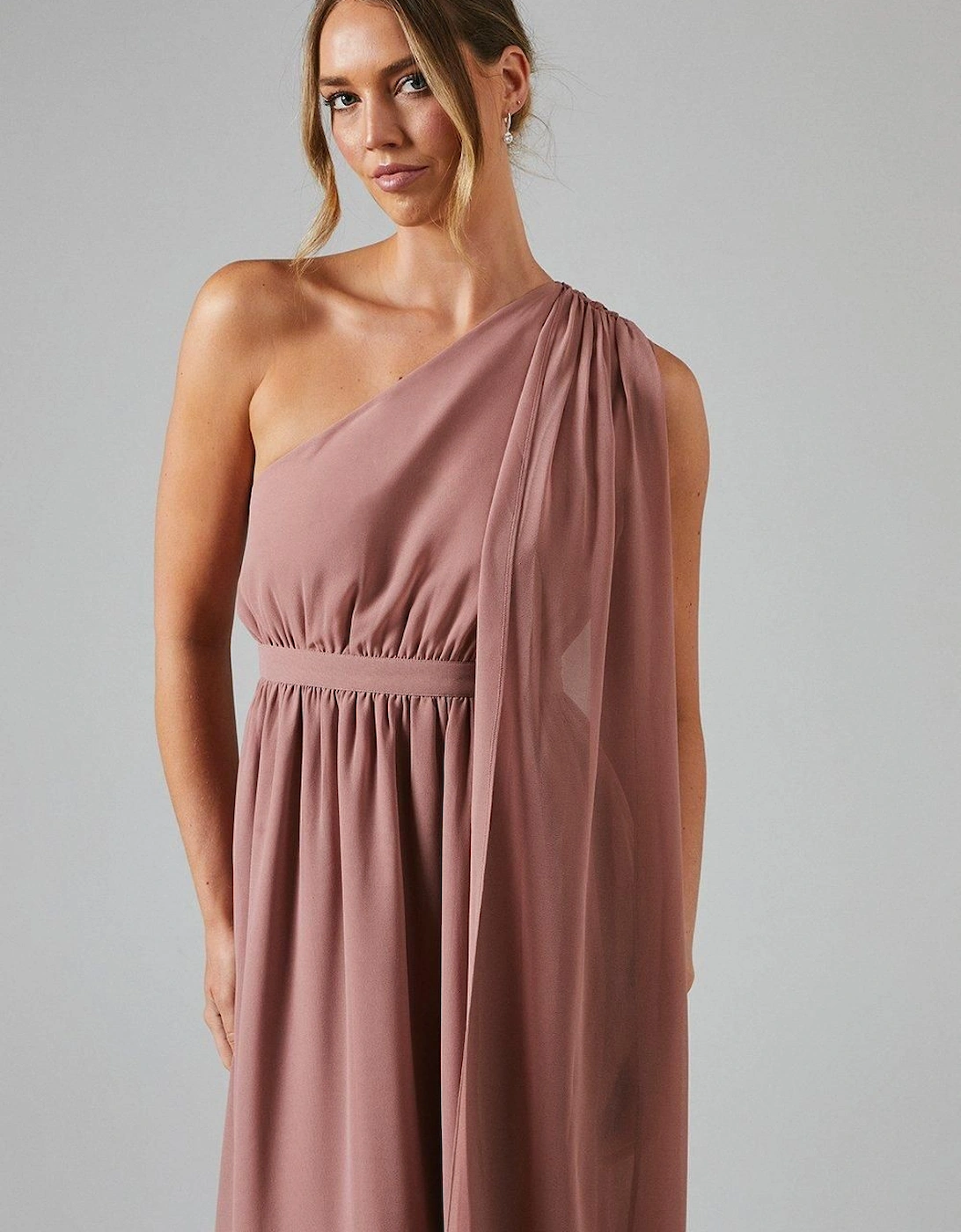 One Shoulder Drape Chiffon Maxi Bridesmaid Dress