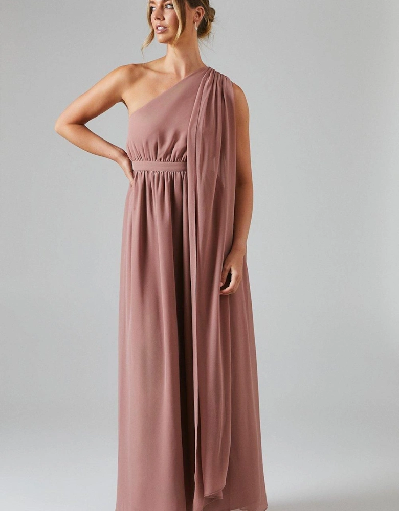 One Shoulder Drape Chiffon Maxi Bridesmaid Dress