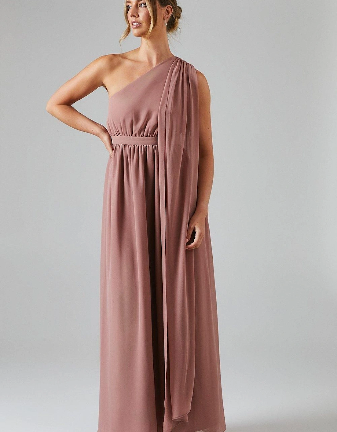 One Shoulder Drape Chiffon Maxi Bridesmaid Dress, 6 of 5