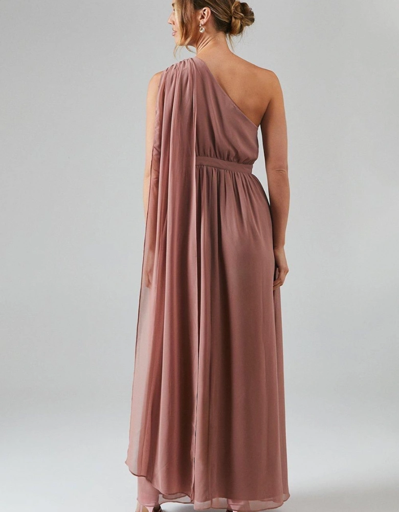 One Shoulder Drape Chiffon Maxi Bridesmaid Dress