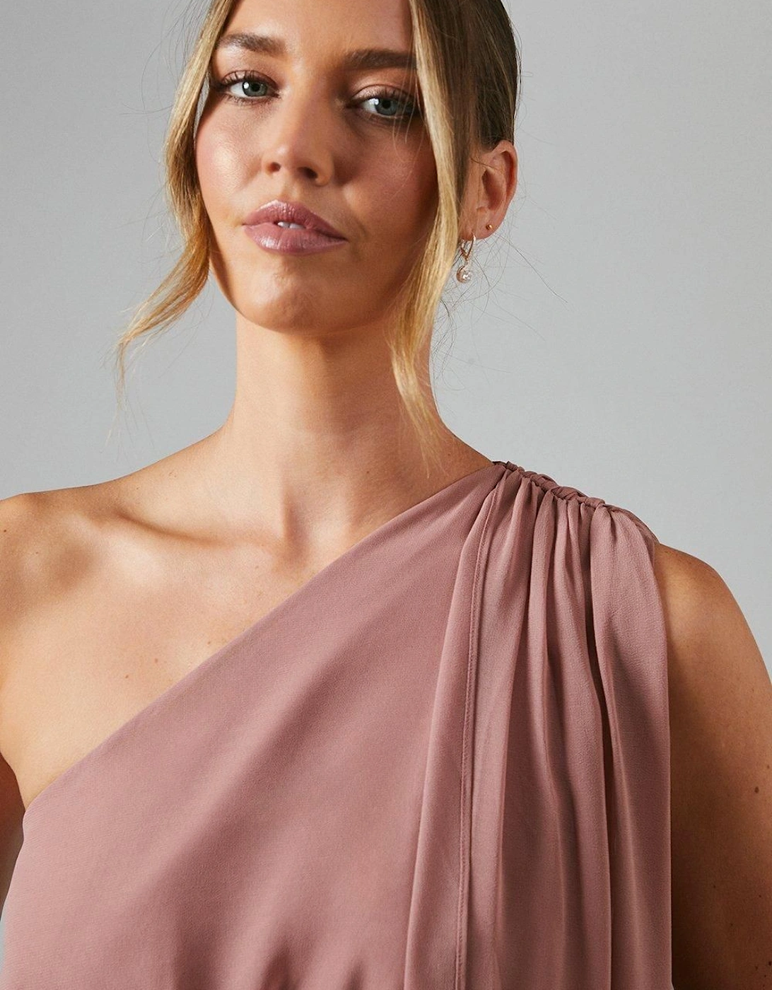 One Shoulder Drape Chiffon Maxi Bridesmaid Dress