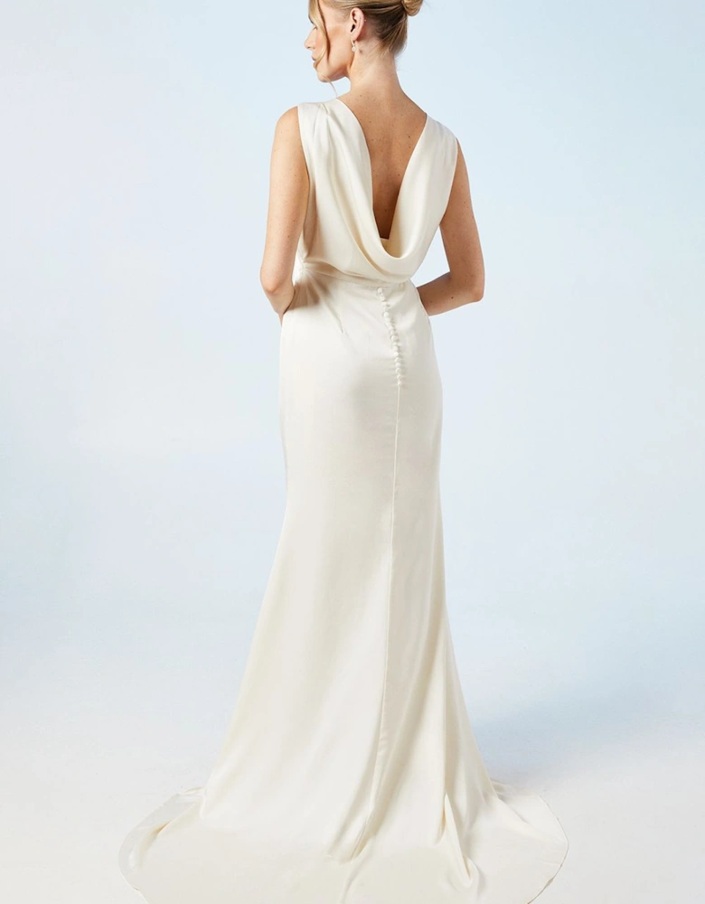 Cowl Back Fishtail Wedding Dress With Puddle