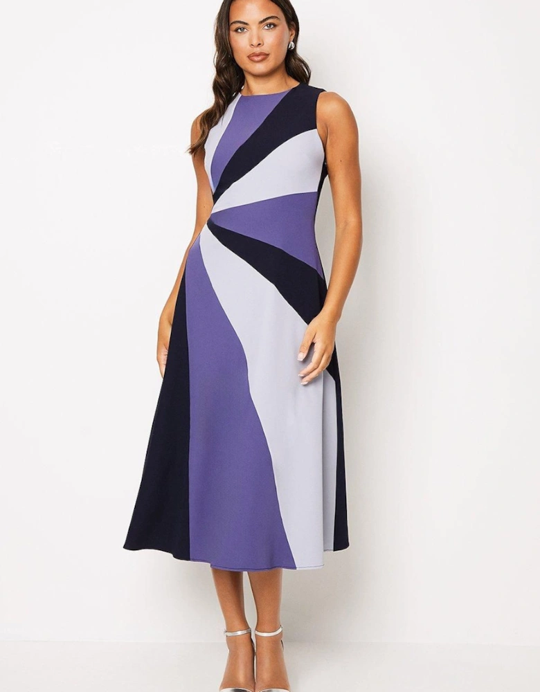 Crepe Colour Block Midi Wedding Guest Dress