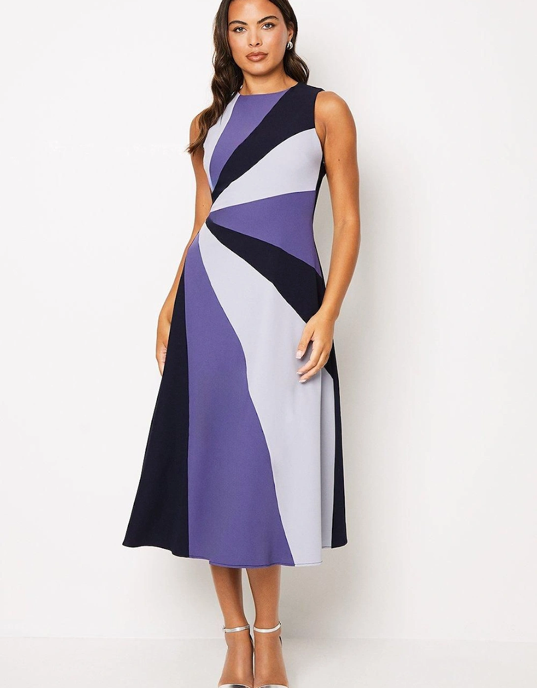 Crepe Colour Block Midi Wedding Guest Dress, 6 of 5