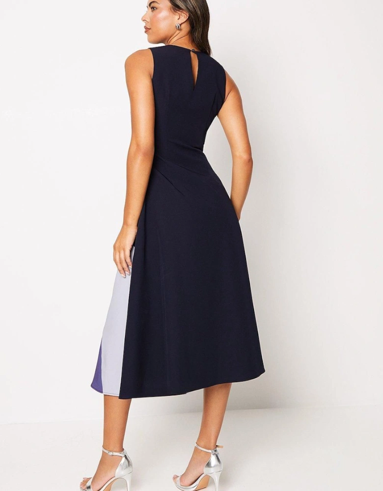 Crepe Colour Block Midi Wedding Guest Dress