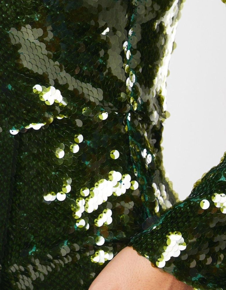 Party Sequin Long Sleeve Pencil Dress With Square Neck