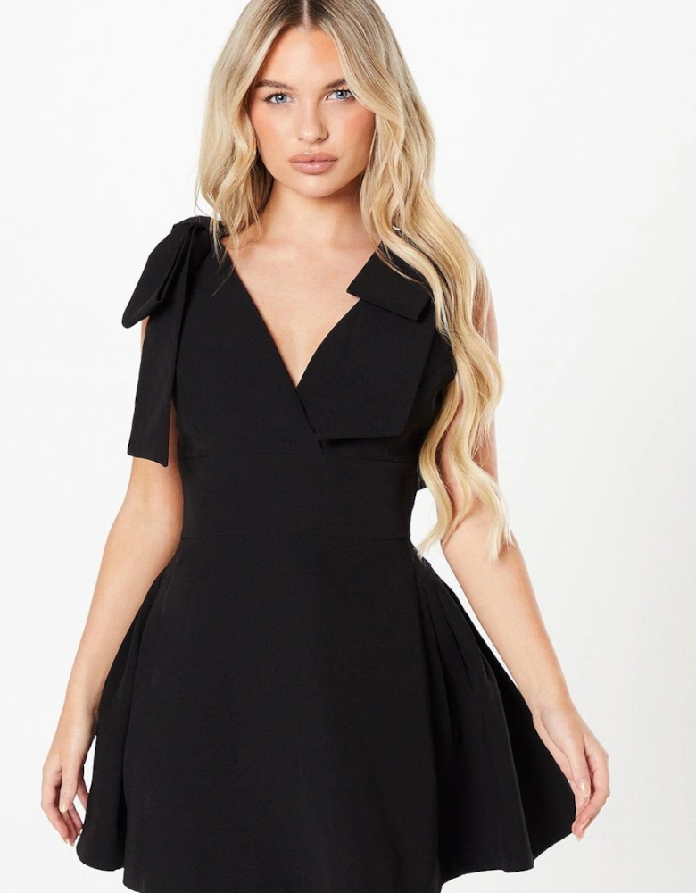 Petite Bow Shoulder Crepe Mini Dress