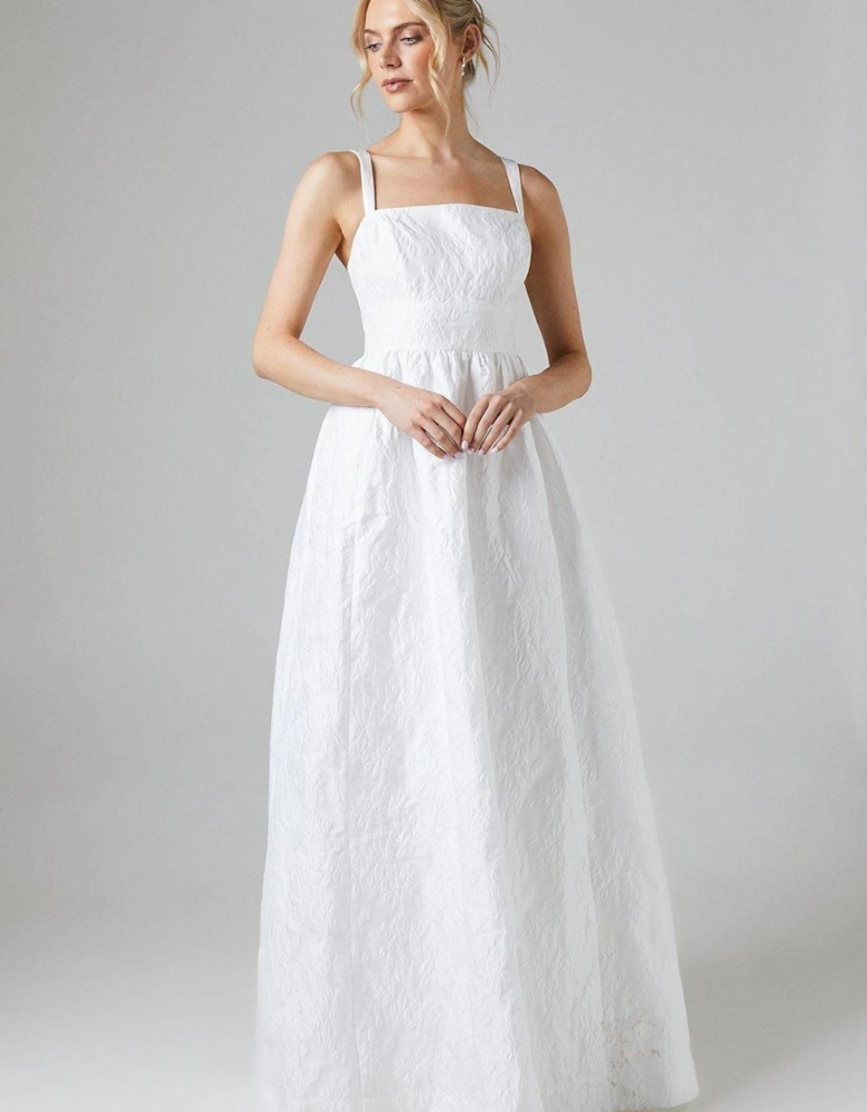 Square Neck Jacquard Maxi Wedding Dress