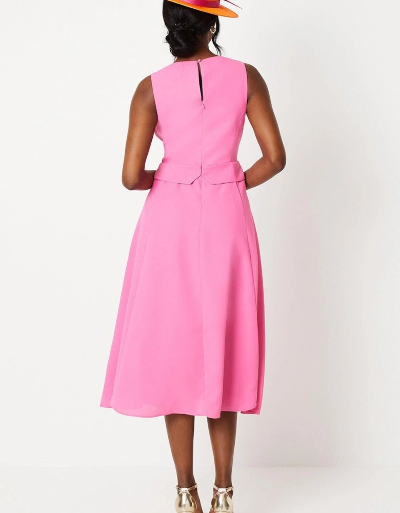 Lisa Tan Waistcoat Midi Dress With Drape Skirt