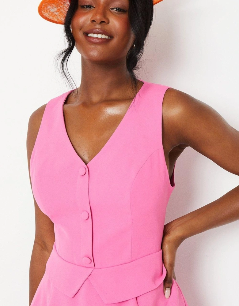 Lisa Tan Waistcoat Midi Dress With Drape Skirt