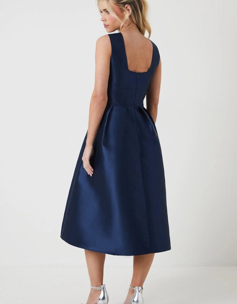 Petite Plunge Neck Structured Twill Bridesmaid Midi Dress