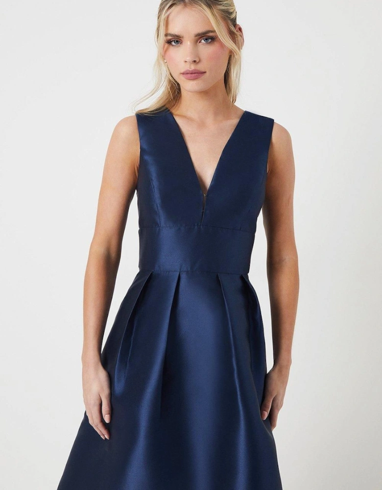 Petite Plunge Neck Structured Twill Bridesmaid Midi Dress