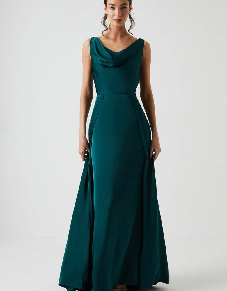 Cowl Neck A-line Satin Bridesmaid Dress