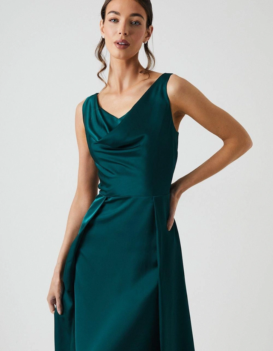 Cowl Neck A-line Satin Bridesmaid Dress