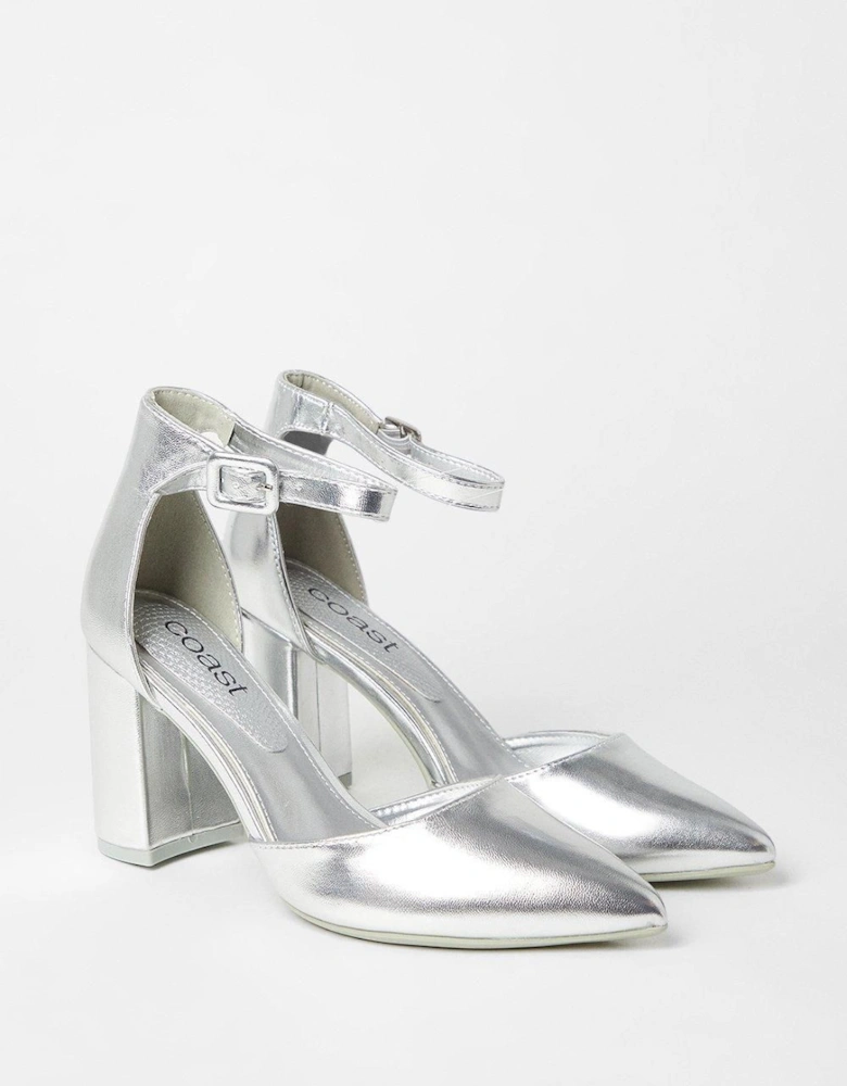 Saoirse Covered Buckle Open High Block Heel Court Shoes