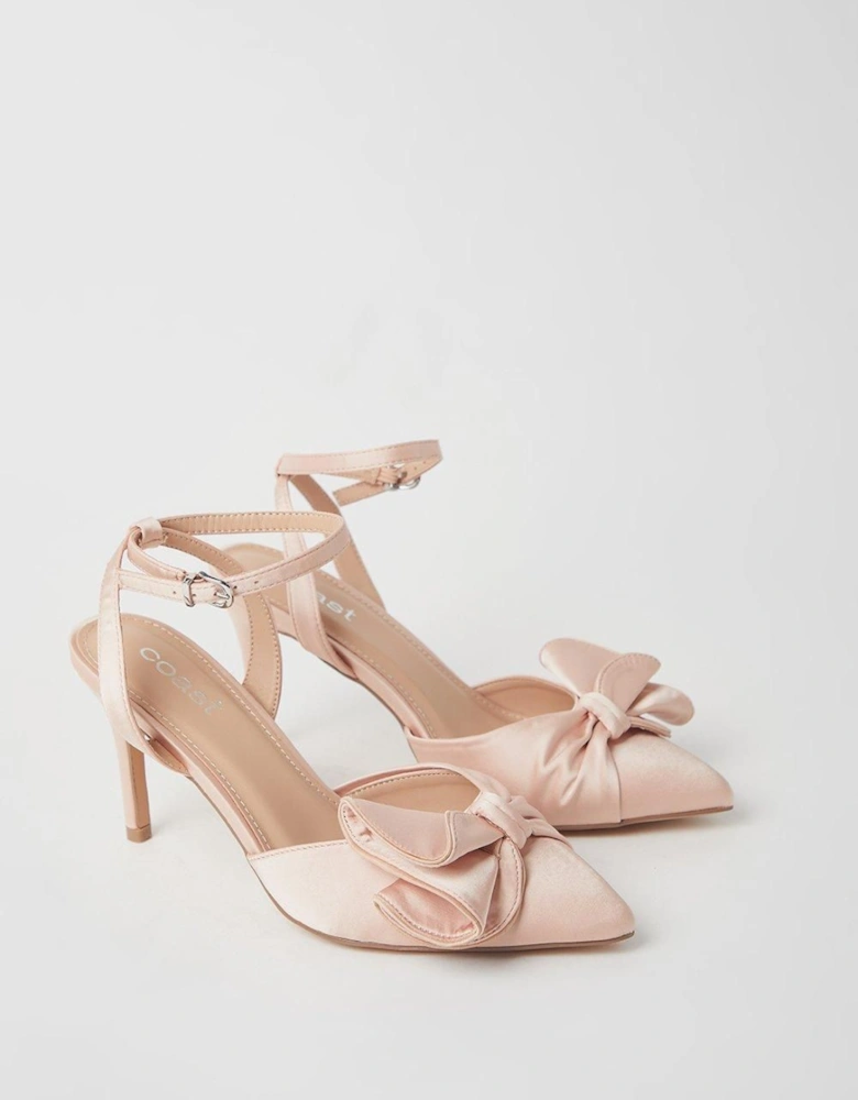 Tasha Satin Ruffled Bow Pointed Stiletto Court Shoes