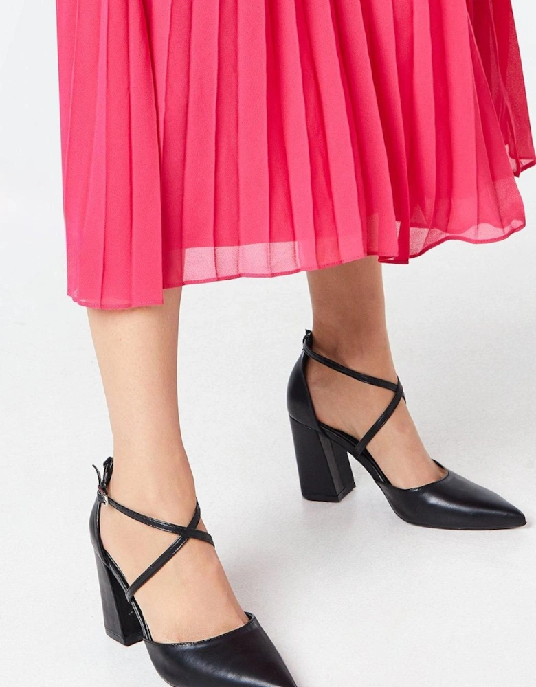 Treat Cross Strap Pointed Block Heel Court Shoes