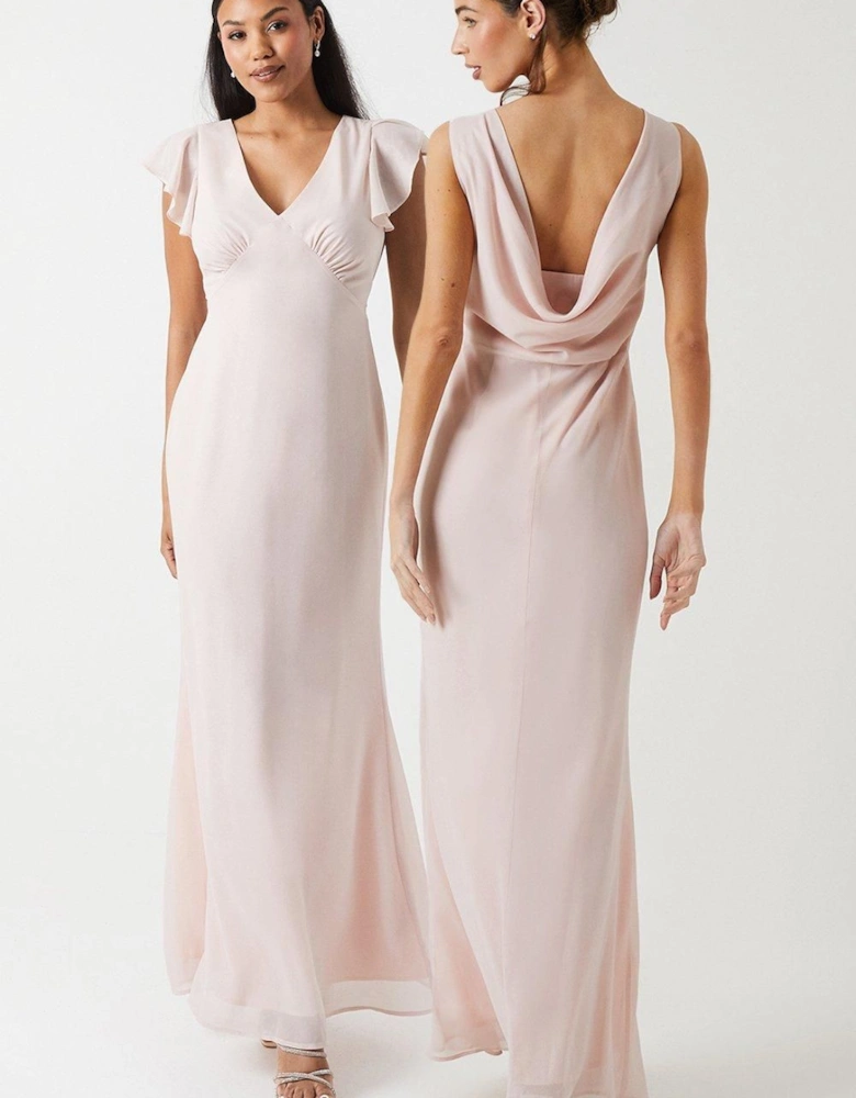 Shimmer Chiffon Cowl Back Bridesmaid Maxi Dress