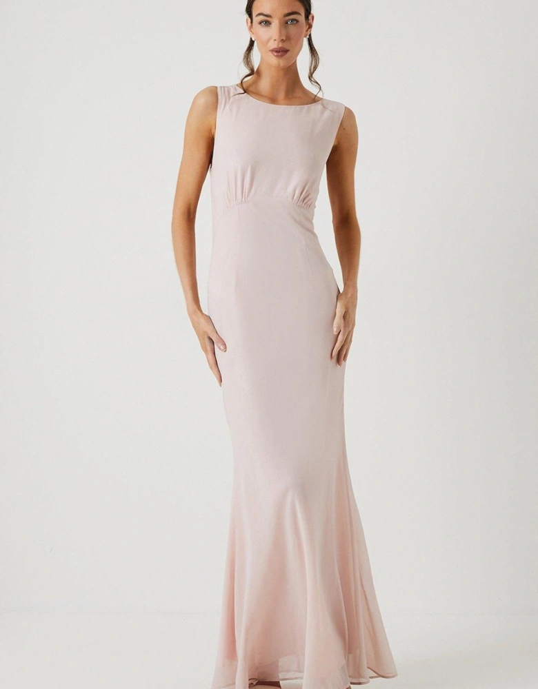 Shimmer Chiffon Cowl Back Bridesmaid Maxi Dress