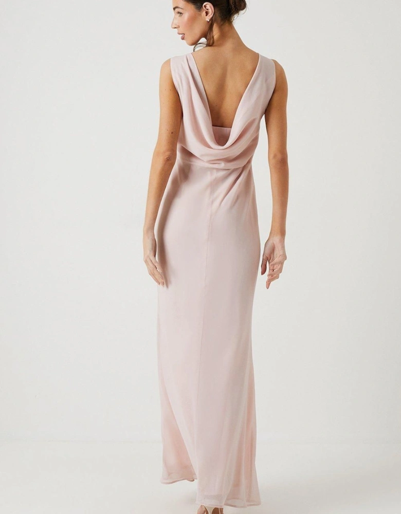 Shimmer Chiffon Cowl Back Bridesmaid Maxi Dress