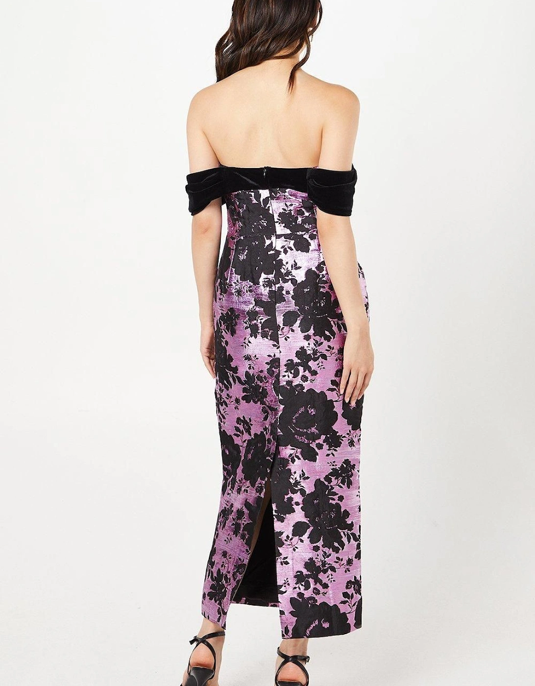 Velvet Off Shoulder Jacquard Pencil Dress