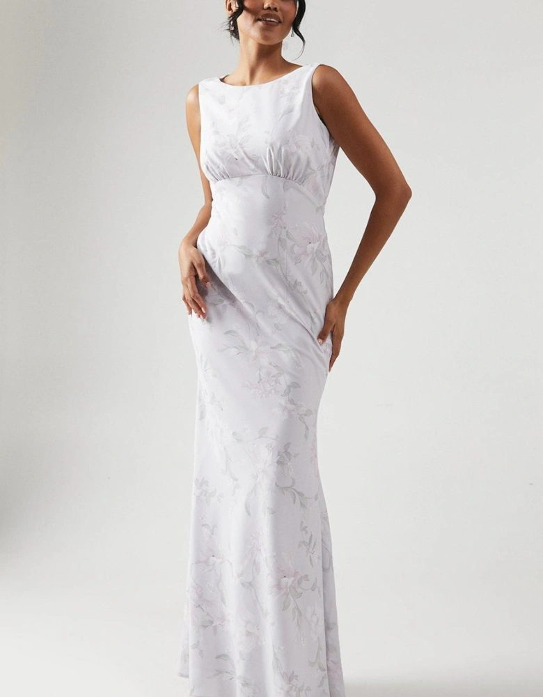 Printed Cowl Back Bridesmaid Dress