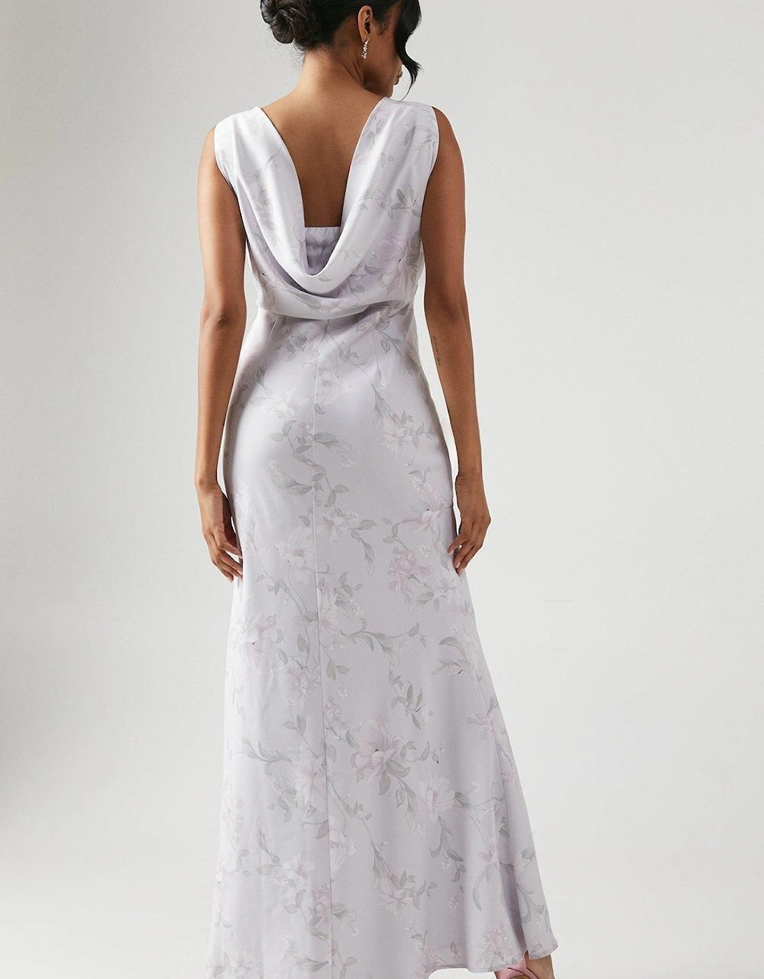 Printed Cowl Back Bridesmaid Dress