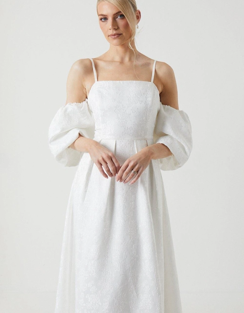 Detachable Puff Sleeves Bandeau Wedding Dress