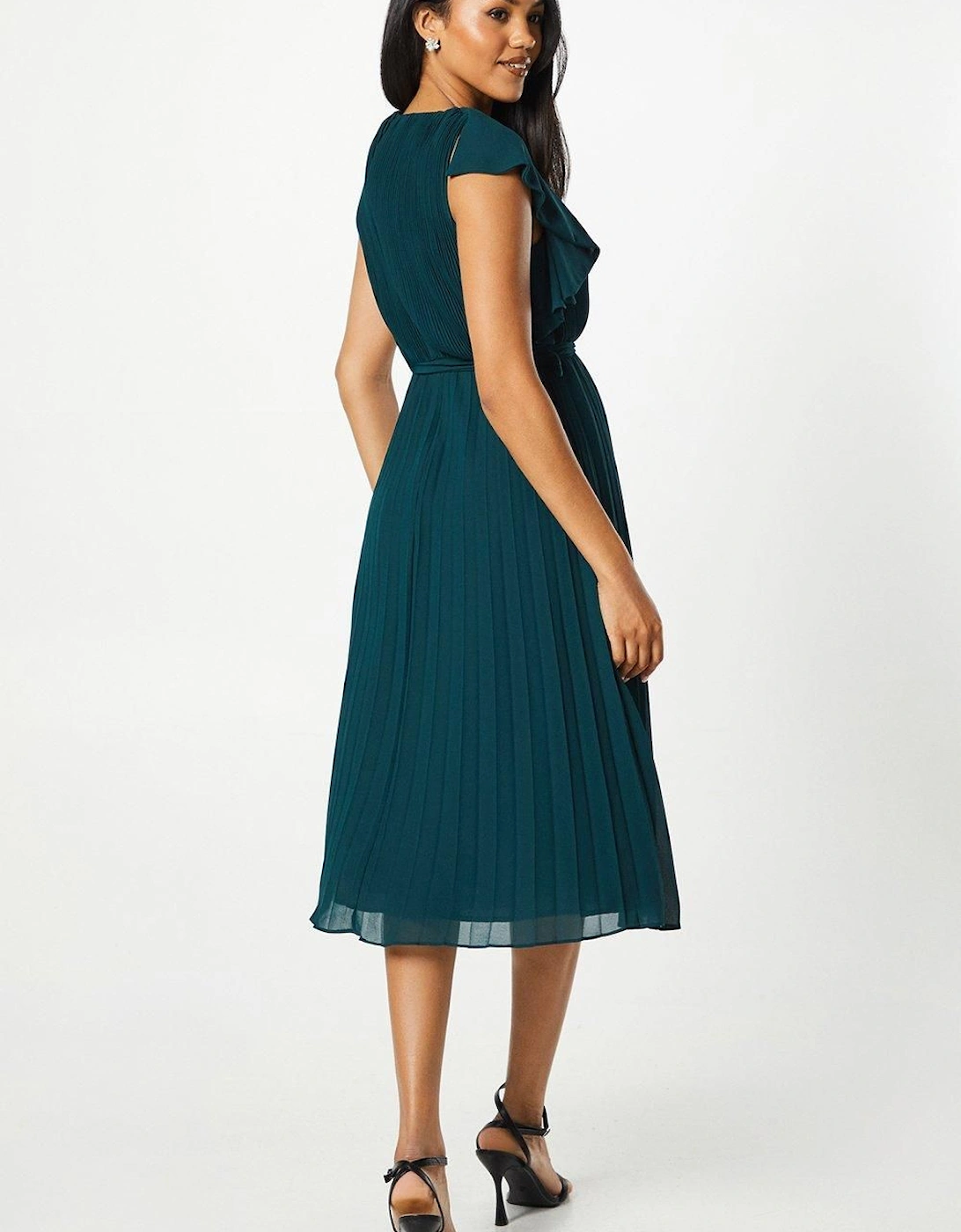 All Over Pleated Tie Waist Midi Dress