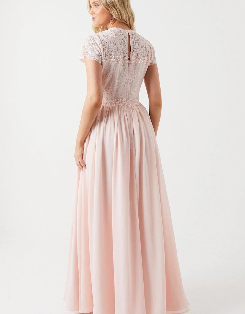 Short Sleeve Eyelash Bodice Bridesmaid Dress