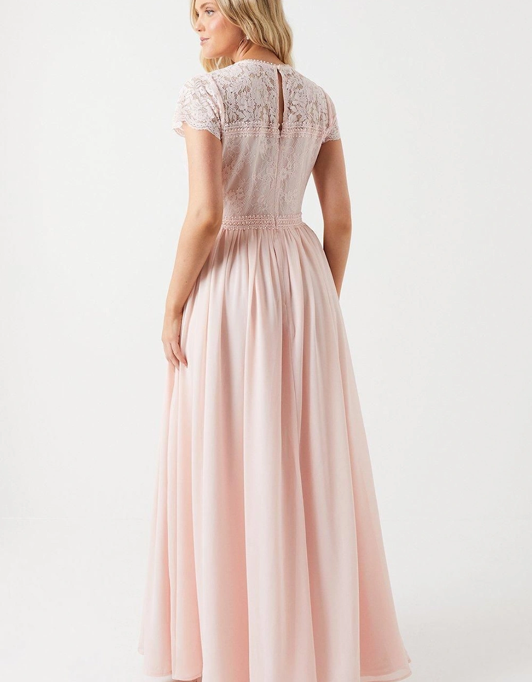 Short Sleeve Eyelash Bodice Bridesmaid Dress