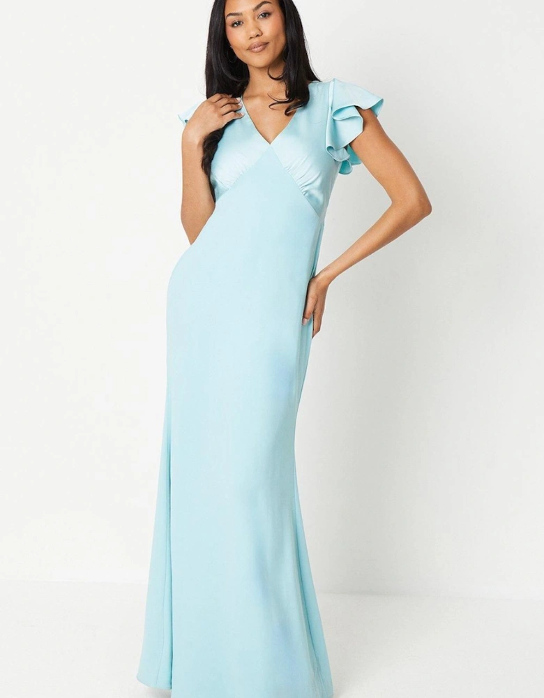 V Neck Ruffle Sleeve Maxi Dress