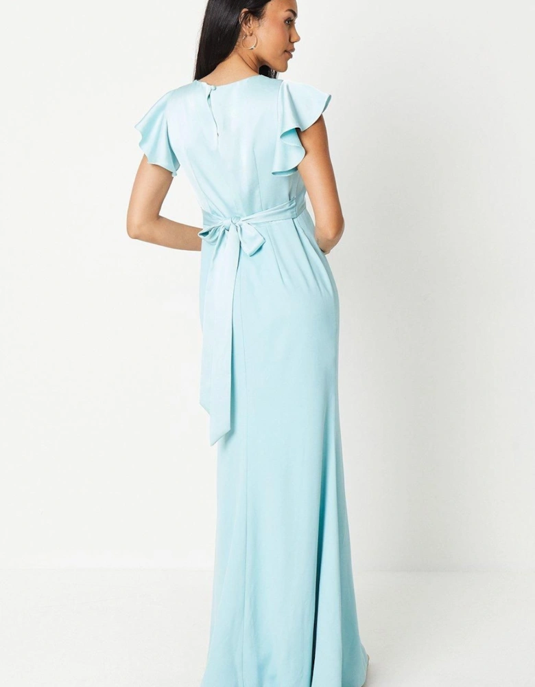 V Neck Ruffle Sleeve Maxi Dress