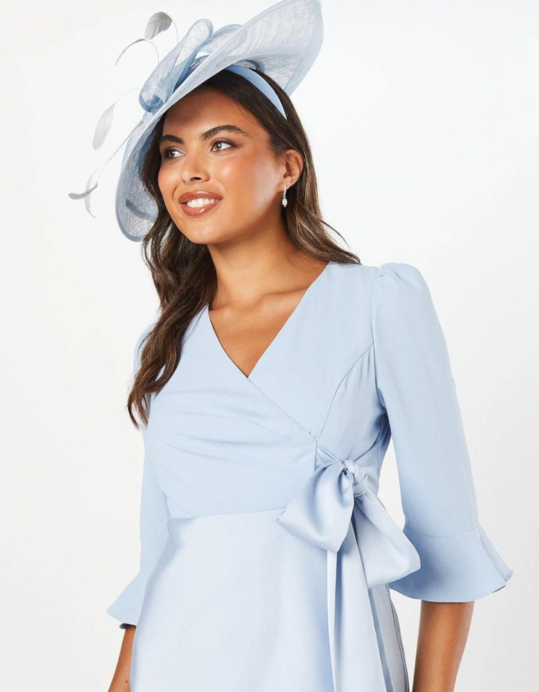 Ruffle Sleeve Satin Back Crepe Wrap Dress