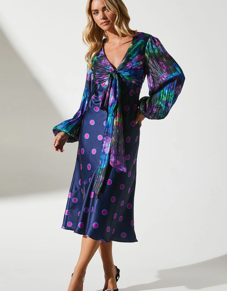 Petite Printed Long Sleeve Midi Wedding Guest Dress