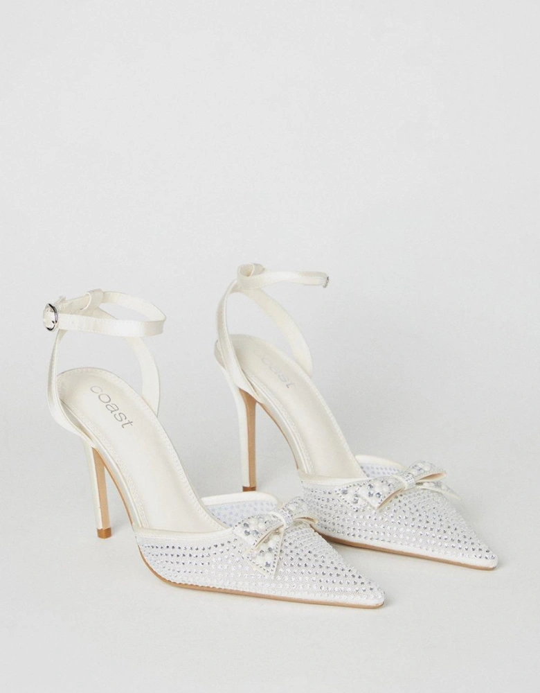 Tiarna Embellished Bridal Mesh Bow High Stiletto Heel Pointed Courts