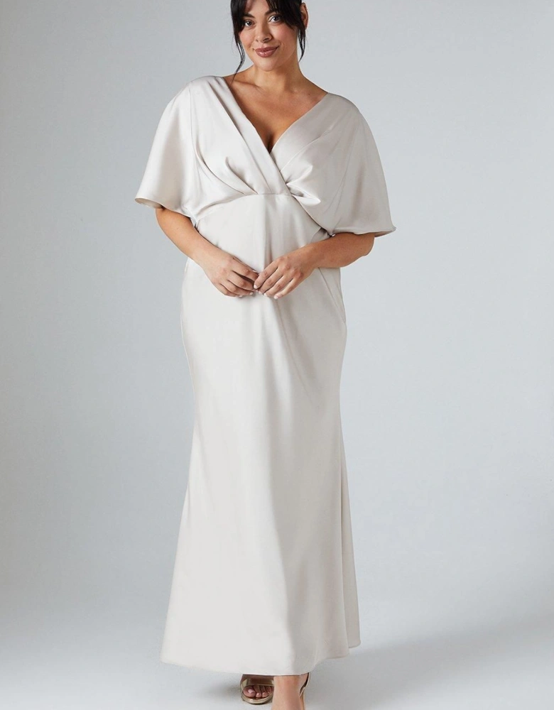 Plus Batwing Sleeve Satin Fishtail Maxi Bridesmaid Dress